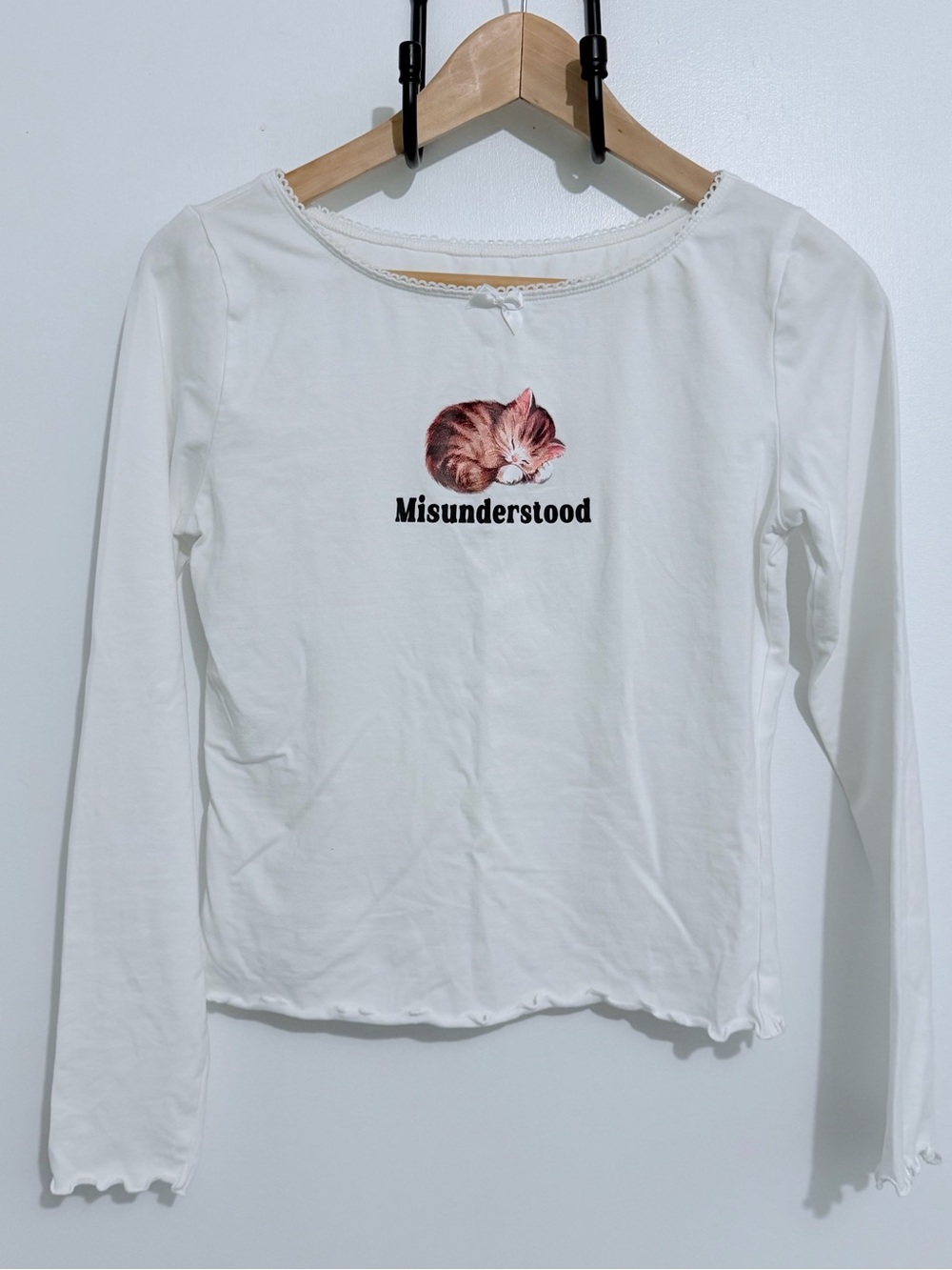 Homegirl society - Kids Long Sleeve Tee - White with Cat Graphic